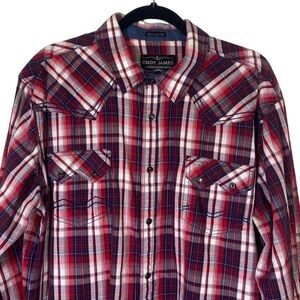 Cody James Western Wear Men's Size XLarge Red blue white Plaid Pearl snaps shirt